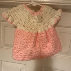Hand Made Newborn Pink/White Crochet Dress